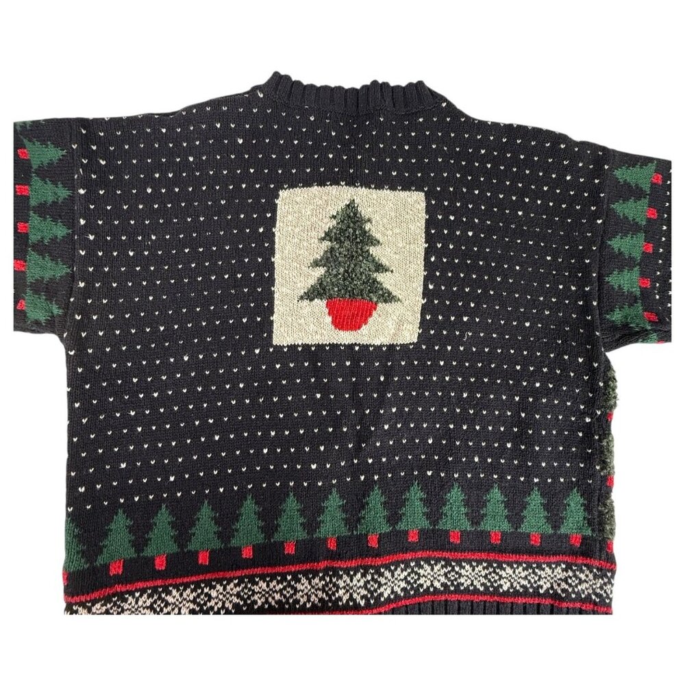 VTG Northern Isles Christmas Tree Cardigan Sweater Size Large Black Nordic Style - Picture 10 of 13